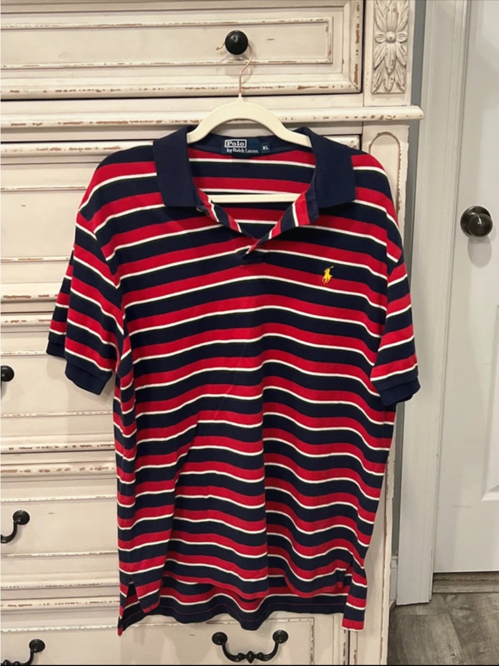 Polo by Ralph Lauren Red, Navy & White Striped Short Sleeve Polo